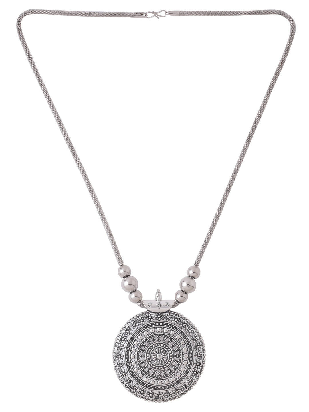NVR Women's Elegant Silver Oxidised Brass Necklace | Swadesiicart