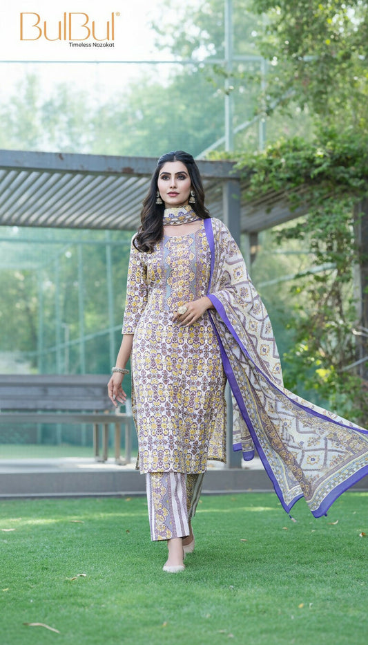 BulBul Fashionista Mustard Cotton Kurta Set with Dupatta - Swadesiicart