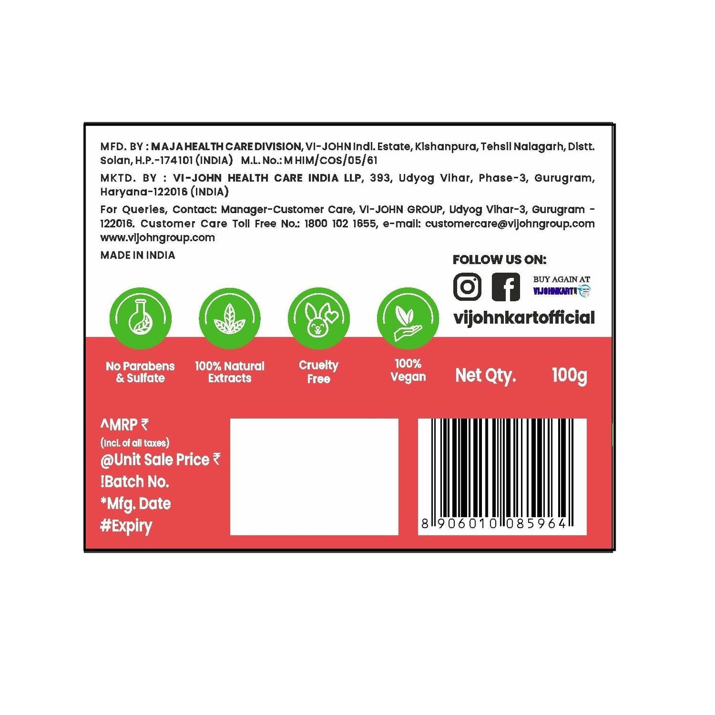 VI-JOHN Prakritik Tomato Face Pack Removes Tanning & Dead Cells Made With 100% Natural Bio Actives | Swadesiicart