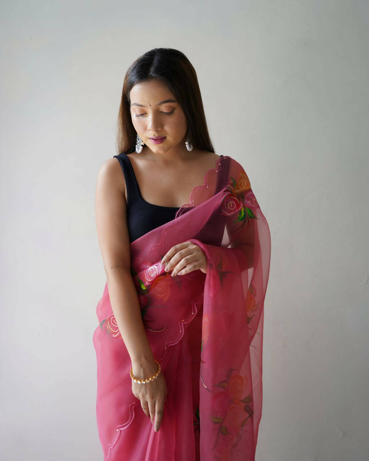 Vamsee Pink Organza Saree - Swadesiicart