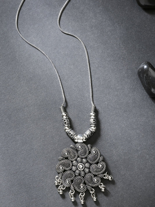 NVR Women's Silver-Toned Floral Shape Pendant with Chain | Swadesiicart