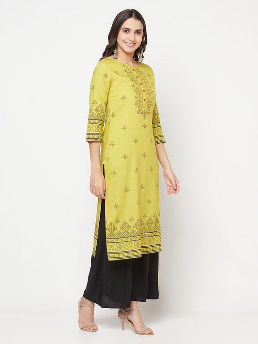 Aniyah Rayon Digital Screen Print Parrot Green Straight Kurta - Swadesiicart