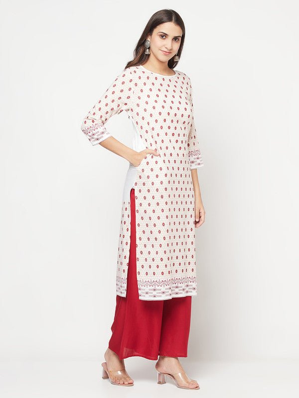 Aniyah Rayon Digital Screen Print White And Red Straight Kurta - Swadesiicart