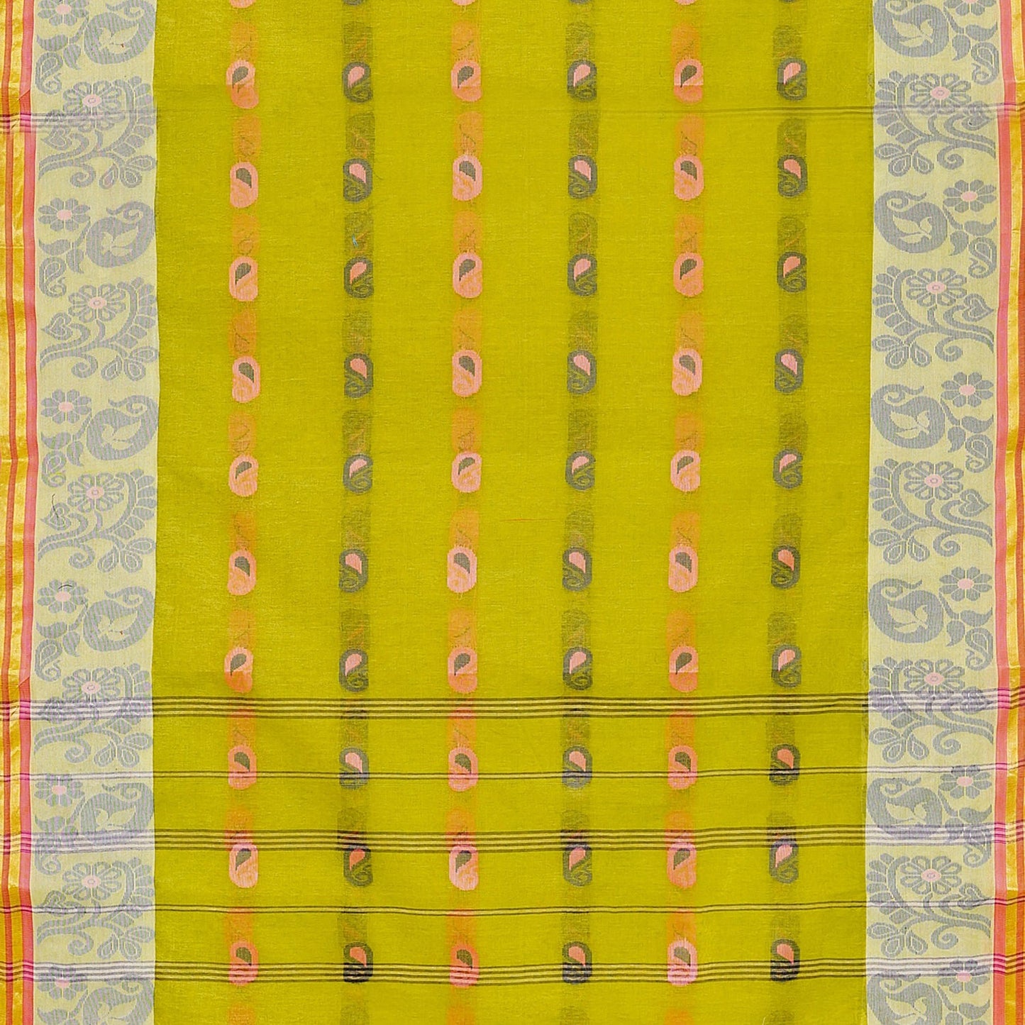 Exclusive Collection 100% Pure Cotton Olive Tant Saree With Hand Weaving Work - Swadesiicart