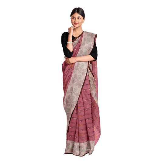 Exclusive Collection 100% Pure Cotton Mauve Tant Saree With Hand Weaving Work - Swadesiicart