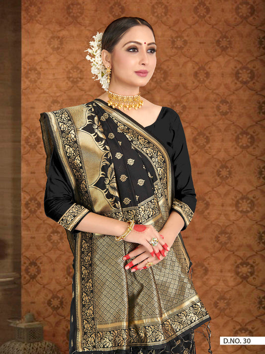 Vardha Black Woven Banarasi Saree With Brocade Pallu | Swadesiicart