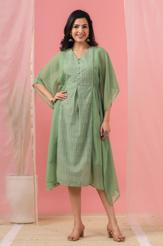 Juniper Womens Sagegreen Embroidered Kaftan | Swadesiicart