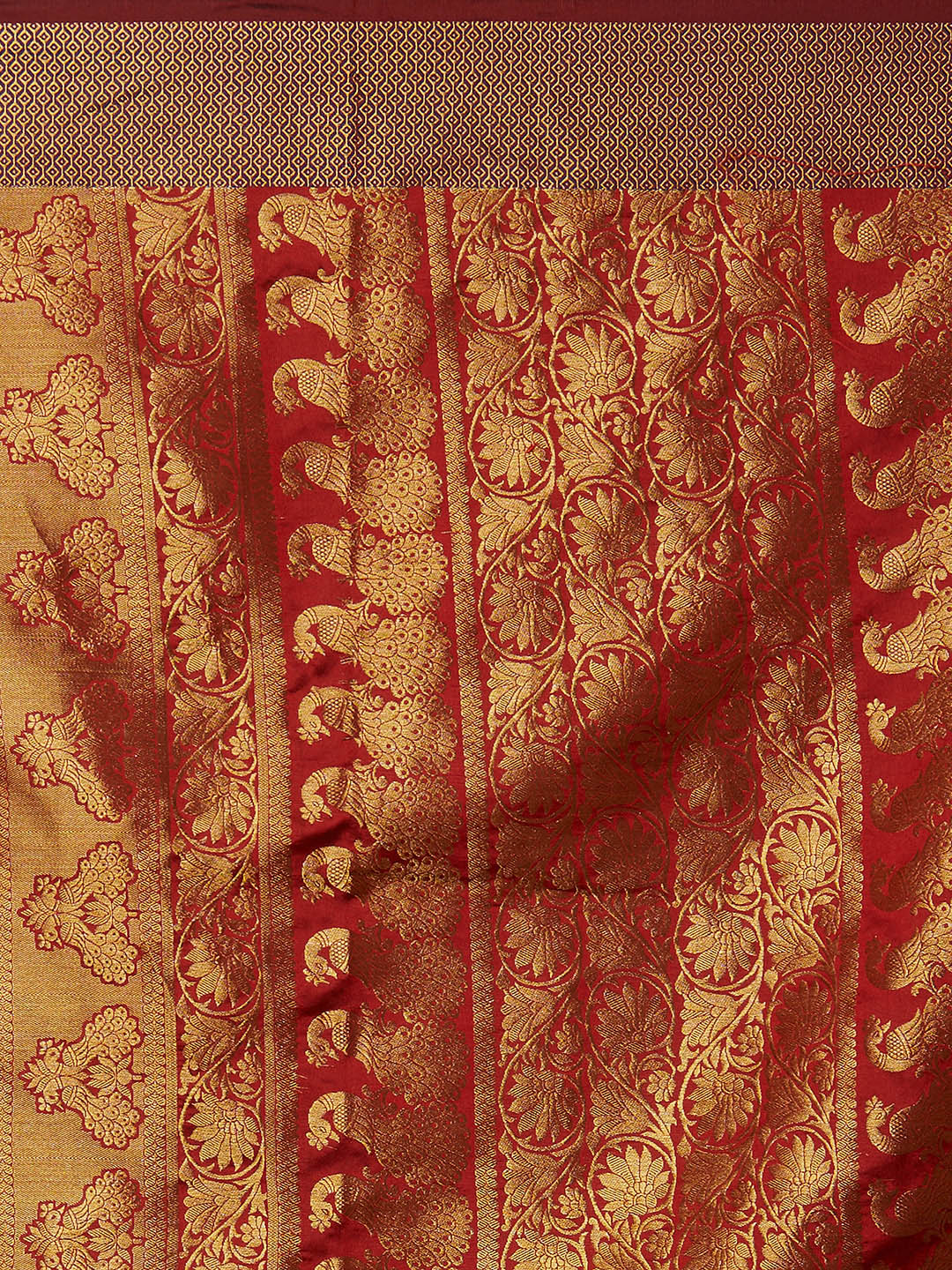 Mitera Green & Gold-Toned Silk Blend Woven Design Banarasi Saree | Swadesiicart