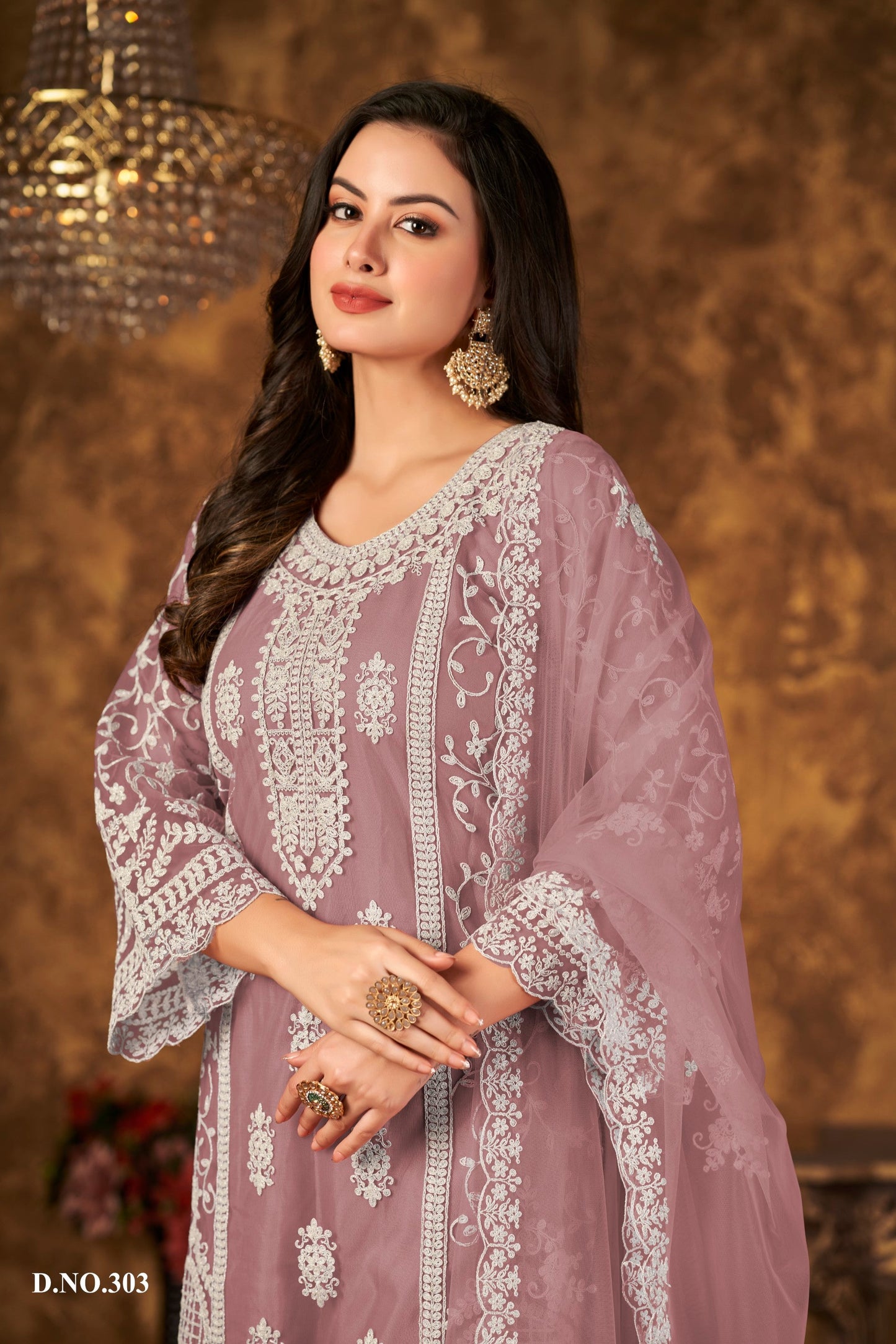 Anaita Purple Embroidered Net Plazzo Suit
