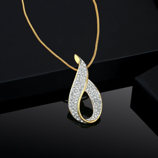 Estele Gold-Polished White Crystals Enhanced Oval Designer Charm Pendant Necklace with Chain for Women / Girls