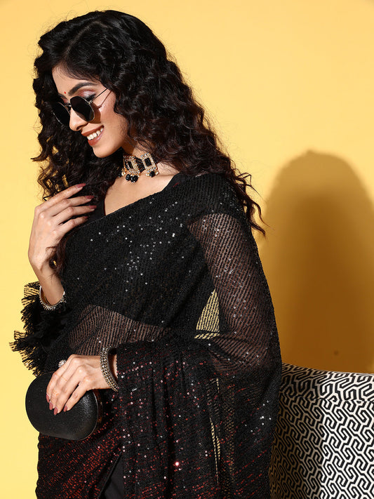 Tikhi Imli Woman Embellished Sequinned Satin Saree | Swadesiicart