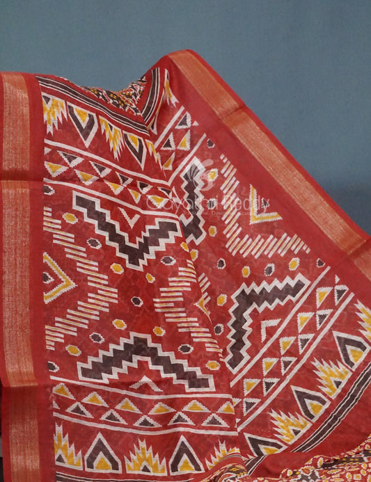 Shades of Brown Colour Patola Print Semi Chanderi Saree By Gayathri Reddy Designer Studio | Swadesiicart