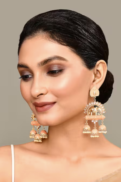 Elephant Shape Orange Jhumki Drop Earrings for Womens by House of Ree | Swadesiicart
