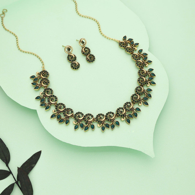 Tehzeeb Creations Gold Pleate Green Colour Choker Set - Swadesiicart