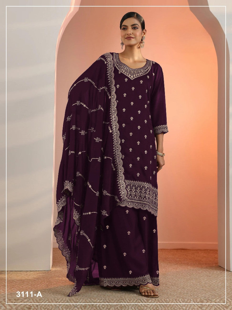 Anaita Wine Faux Georgette Suit With Embroidery Work