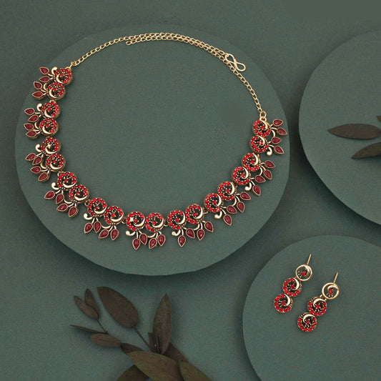 Tehzeeb Creations Gold Pleate Maroon Colour Choker Set - Swadesiicart
