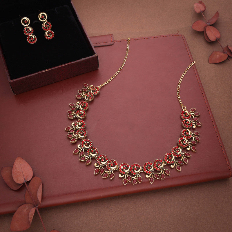 Tehzeeb Creations Gold Pleate Maroon Colour Choker Set - Swadesiicart