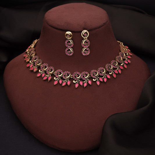 Tehzeeb Creations Gold Pleate Pink Colour Choker Set - Swadesiicart