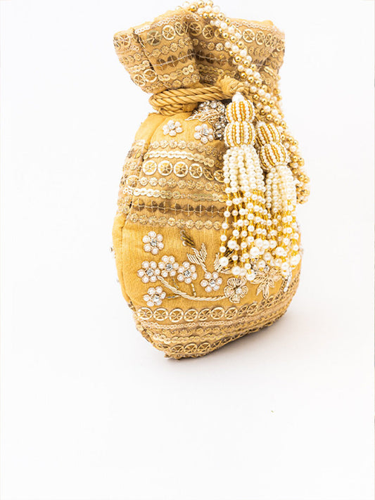 NR By Nidhi Rathi Women Gold Embroidered Potli Bag - Swadesiicart
