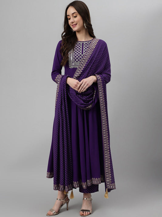 Khushal K Ethnic Motifs Embroidered Sequined Kurta with Palazzos & Dupatta