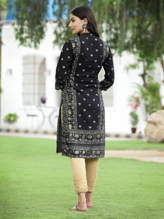 Juniper Women Black Rayon Festive Embroidered Straight Kurta | Swadesiicart