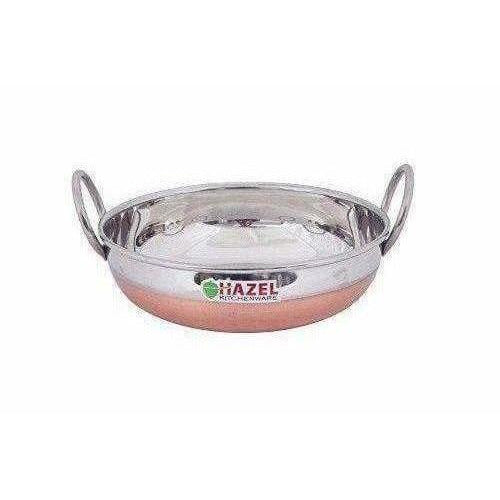 Heavy Gauge Stainless Steel Kadhai Cookware with Copper Bottom and Silver - Swadesiicart