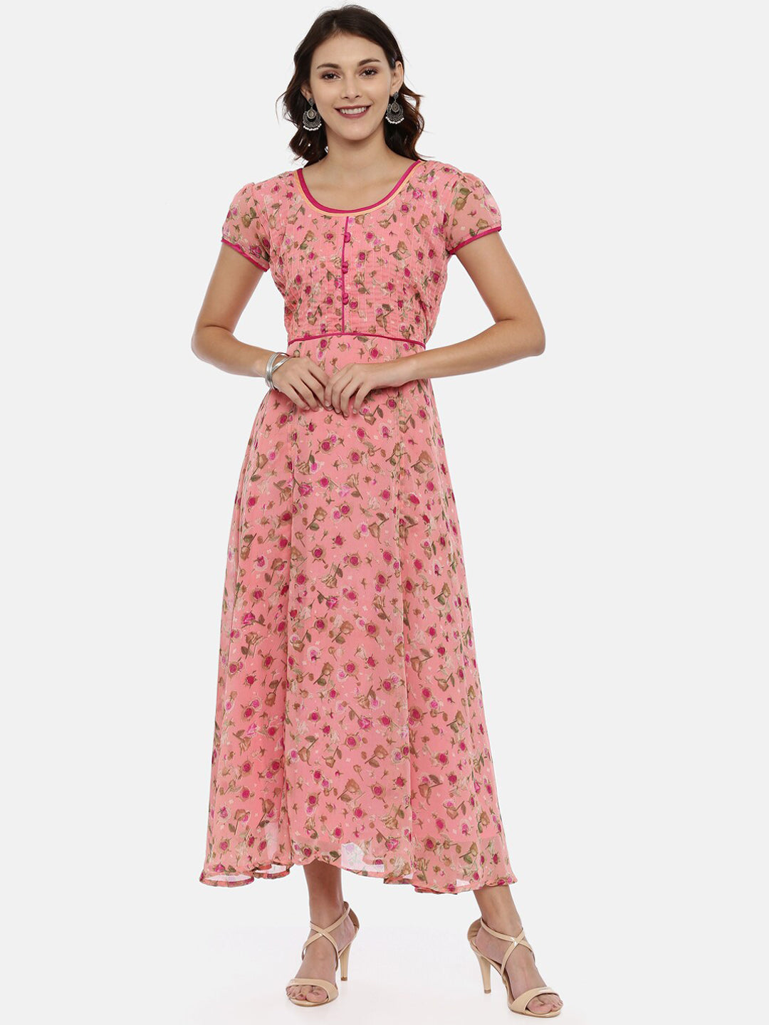 Souchii Women Pink Printed Fit And Flare Beautiful Dress - Swadesiicart