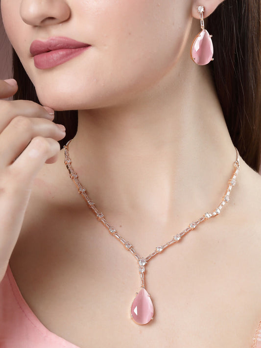 NVR Women's Rose Gold Artificial Stones Studded Handcrafted Jewellery Set - NR Retail-NVR
