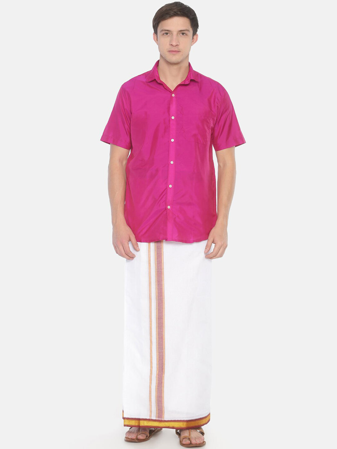 Sethukrishna Pack Of 2 White Solid Cotton Readymade Dhoti For Men | Swadesiicart