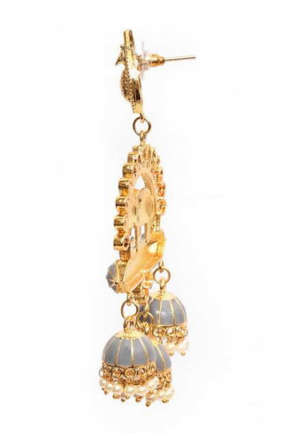 Elephant Shape Gray Jhumki Drop Earrings for Womens by House of Ree | Swadesiicart