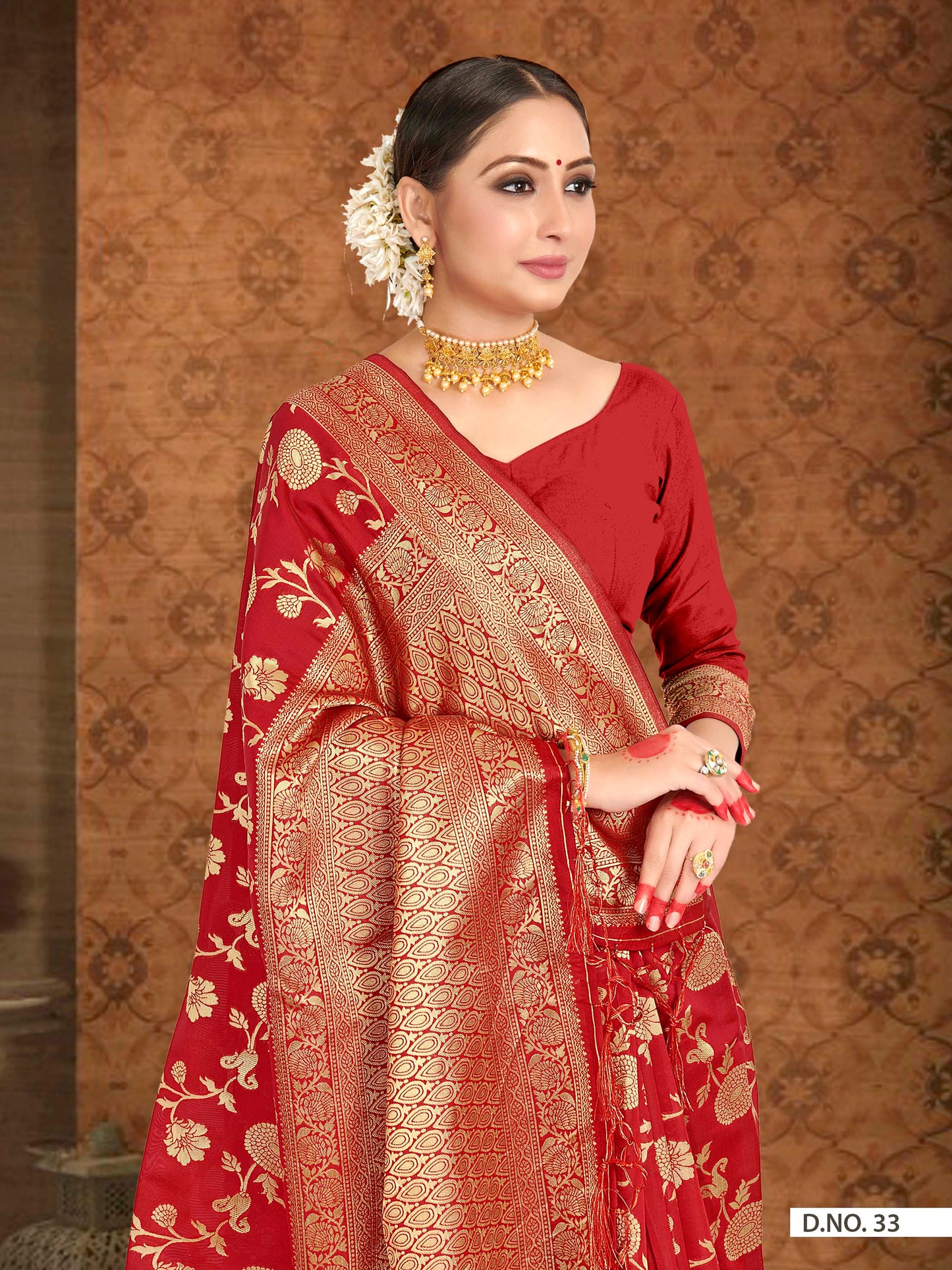 Vardha Crimson Red Woven Banarasi Saree | Swadesiicart