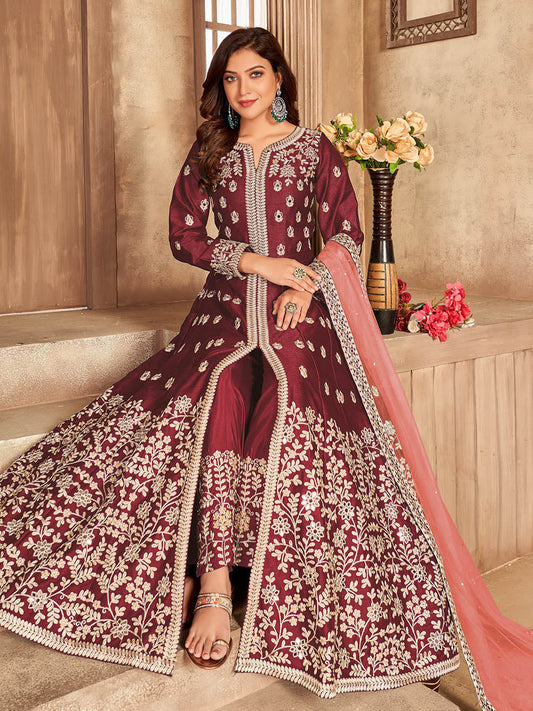 Myra Red Art Silk Embroidered Anarkali Suit | Swadesiicart
