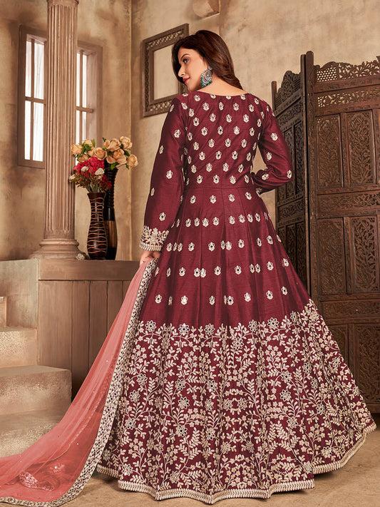 Myra Red Art Silk Embroidered Anarkali Suit | Swadesiicart