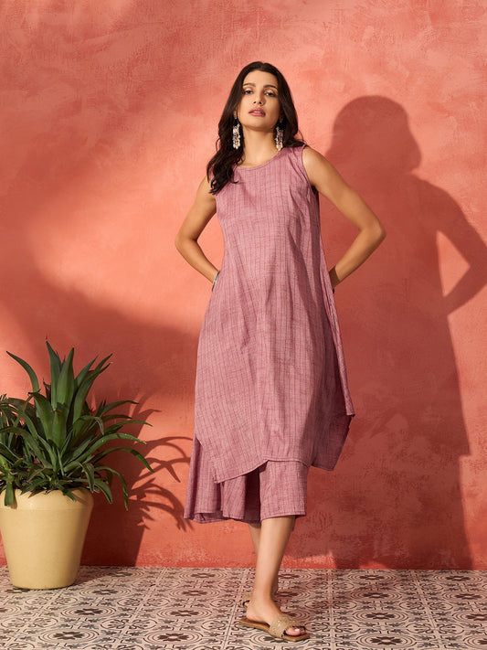 InWeave Wine Lurex Short Palazzo Kurta Set - Swadesiicart