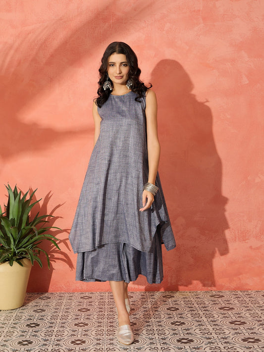 InWeave Blue Lurex Short Palazzo Kurta Set - Swadesiicart