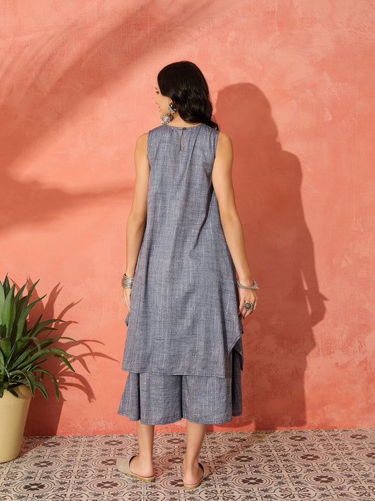 InWeave Blue Lurex Short Palazzo Kurta Set - Swadesiicart