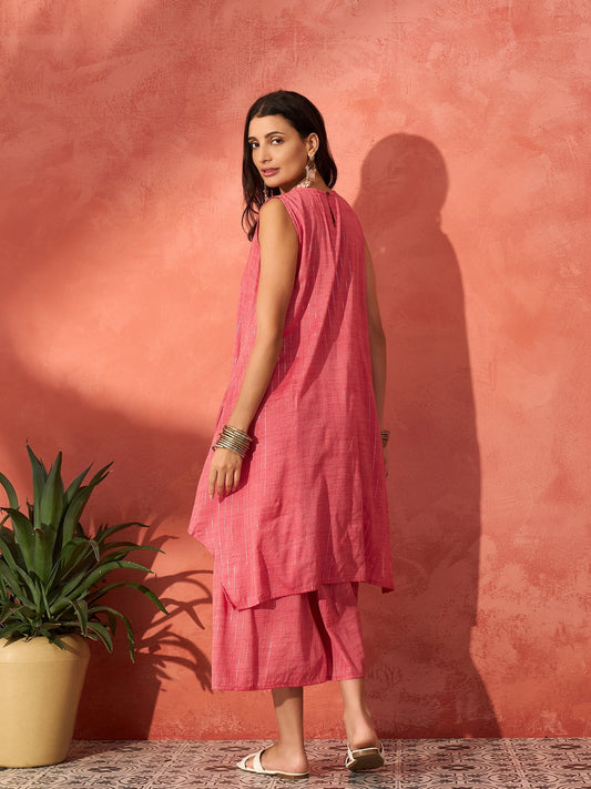 InWeave Red Lurex Short Palazzo Kurta Set - Swadesiicart
