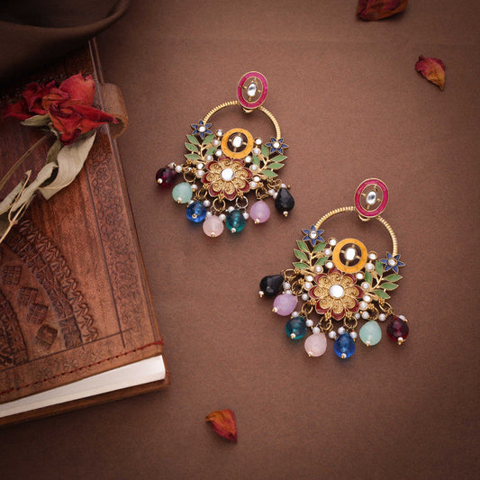 Tehzeeb Creations Multi Beads Multi Colour Earrings | Swadesiicart