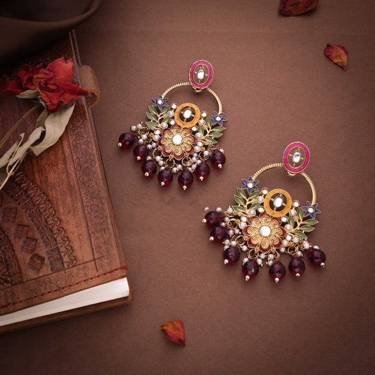 Tehzeeb Creations Pink Beads Multi Colour Earrings | Swadesiicart