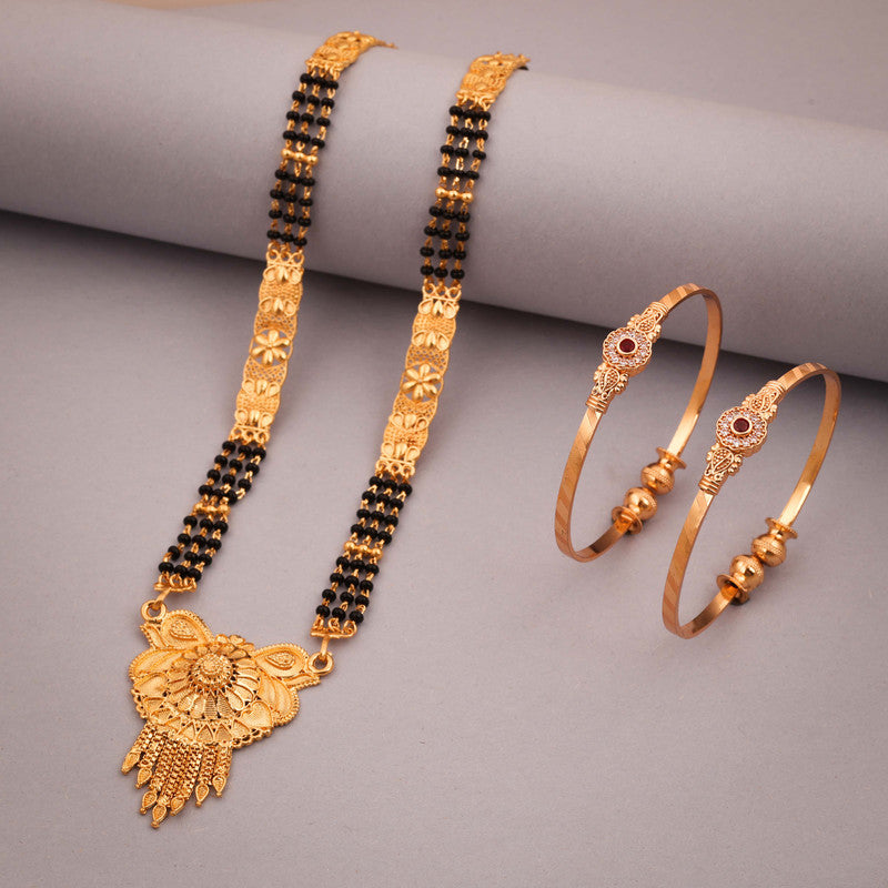 Tehzeeb Creations Gold-Polished Mangalsutra With Pair Of Bangle | Swadesiicart
