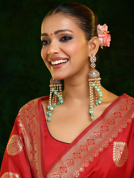 Ruby Raang 22k Gold Polished Diamond And Stone Jhumka Earrings | Swadesiicart