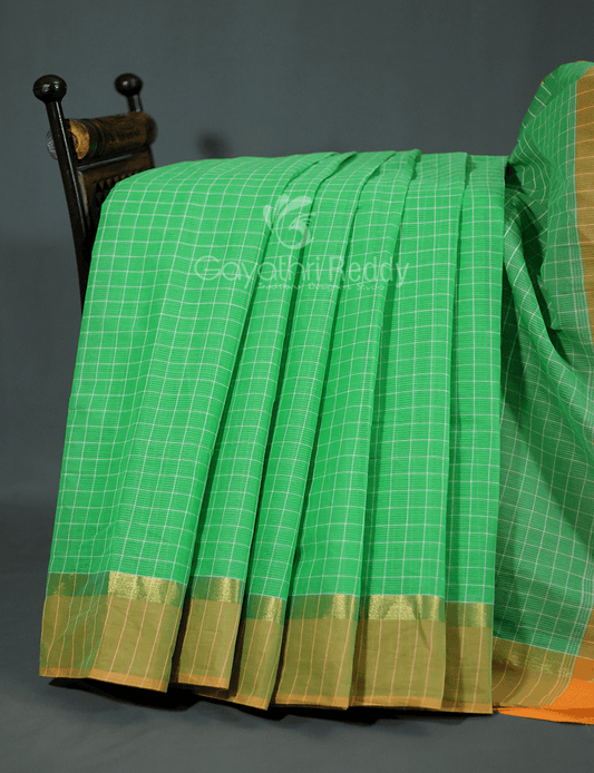 Light Green With Checks Pure Mangalgiri Cotton Saree By Gayathri Reddy Designer Studio | Swadesiicart