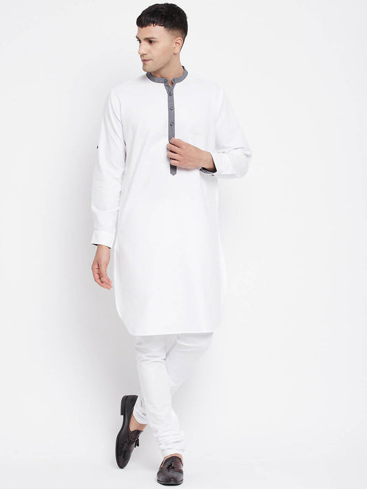 Even Apparels White Pure Cotton Men's Kurta With Contrast Collar And Placket | Swadesiicart