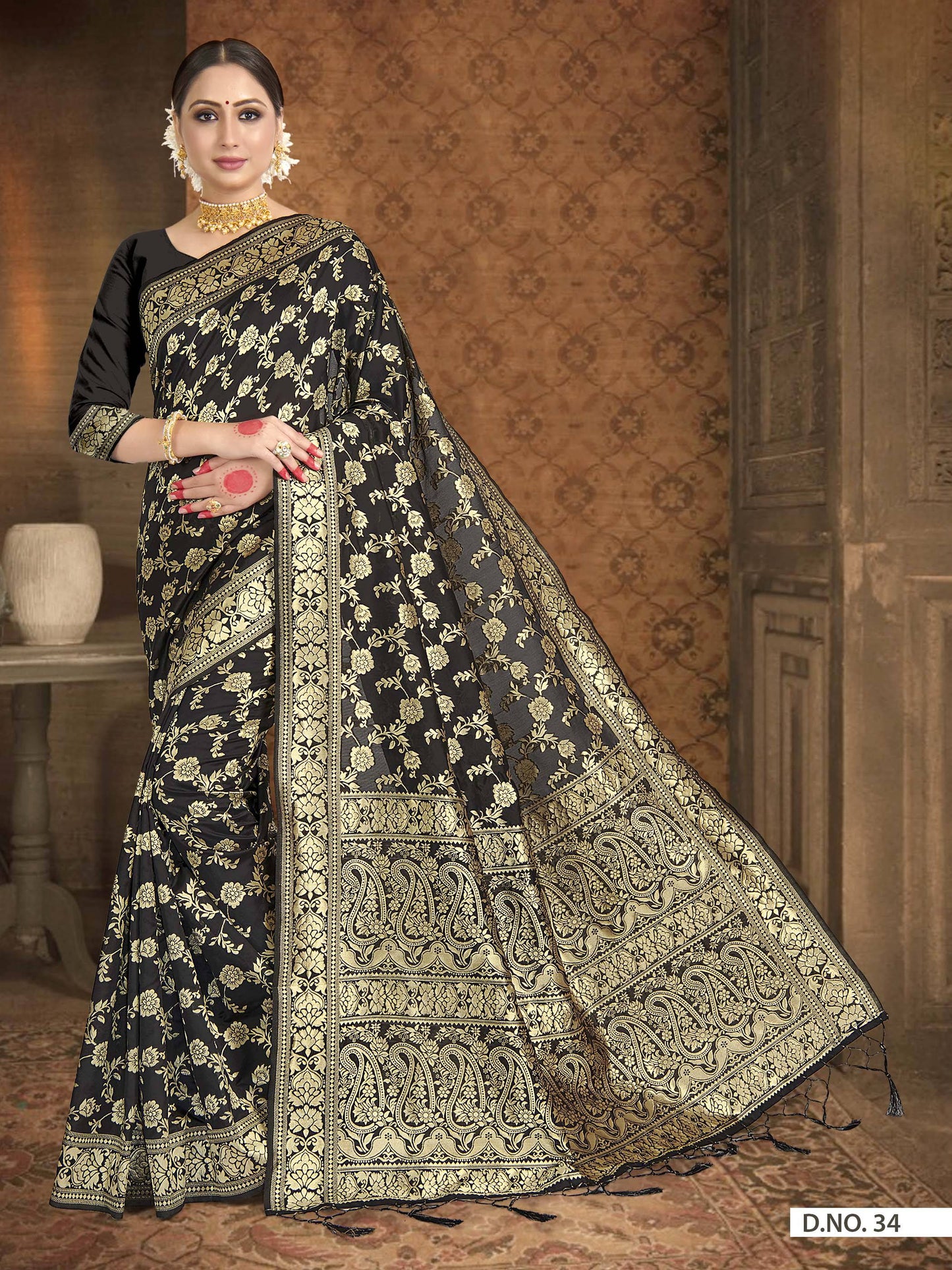 Vardha Black Woven Zari Jaal Banarasi Saree | Swadesiicart