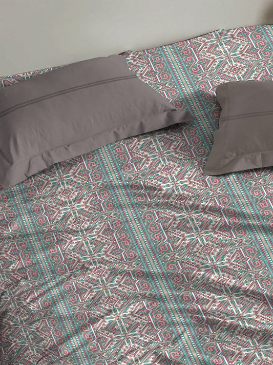 MYTRIDENT Dusk and Dawn Brown Printed Pure Cotton 144 TC Queen Bedsheet Pillow Covers - Swadesiicart