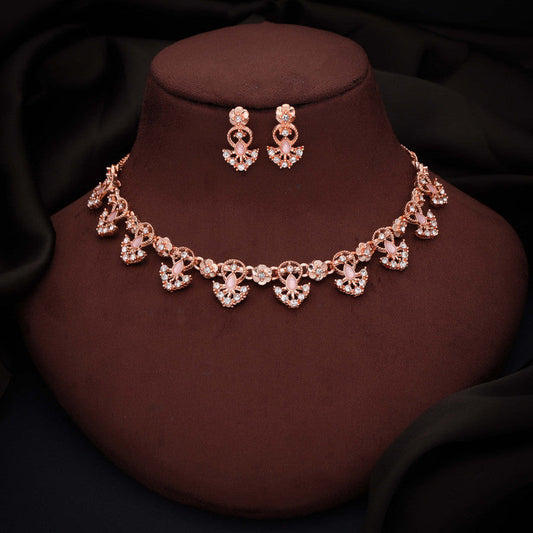 Tehzeeb Creations Gold-Polished Baby Pink Colour Necklace With Earrings - Swadesiicart