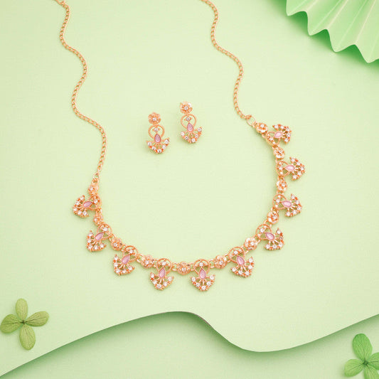 Tehzeeb Creations Gold-Polished Lavender Colour Necklace With Earrings - Swadesiicart