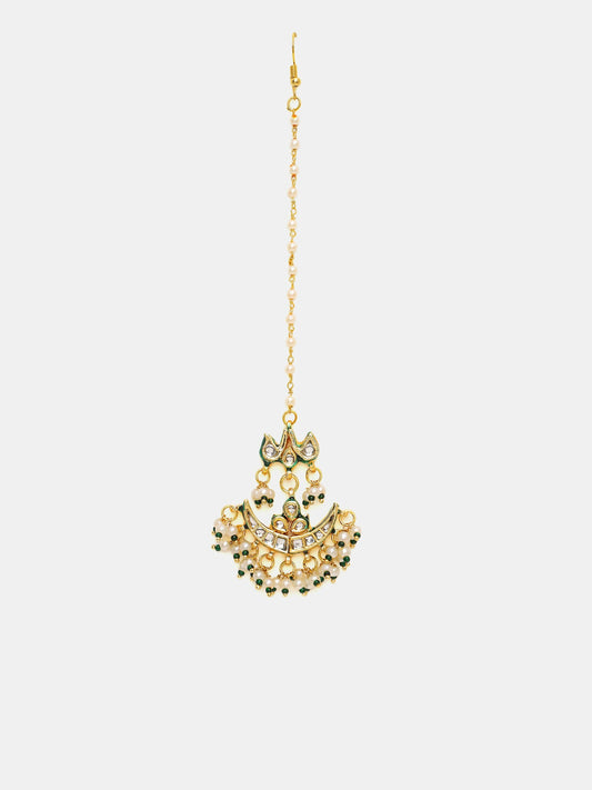 Ruby Raang Gold Polished Gold Kundan Maang Tikka | Swadesiicart