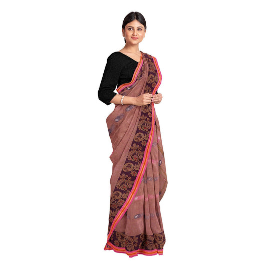 Exclusive Collection 100% Pure Cotton Mauve Tant Saree With Hand Weaving Work - Swadesiicart