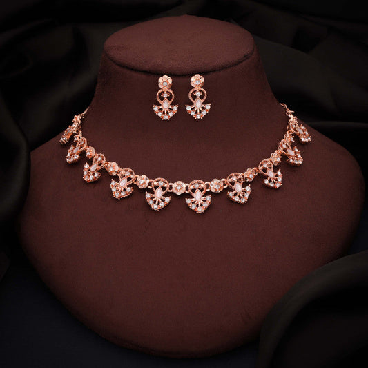Tehzeeb Creations Gold-Polished White Colour Necklace With Earrings - Swadesiicart
